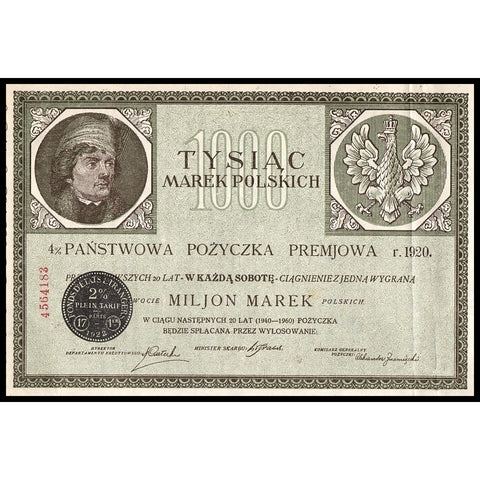 Tysiac Marek Polskich 1920 Poland Bond Certificate