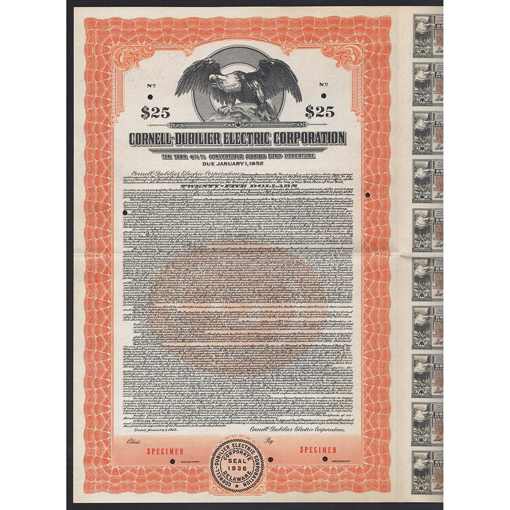 Cornell-Dubilier Electric Corporation (Specimen) 1942 Bond