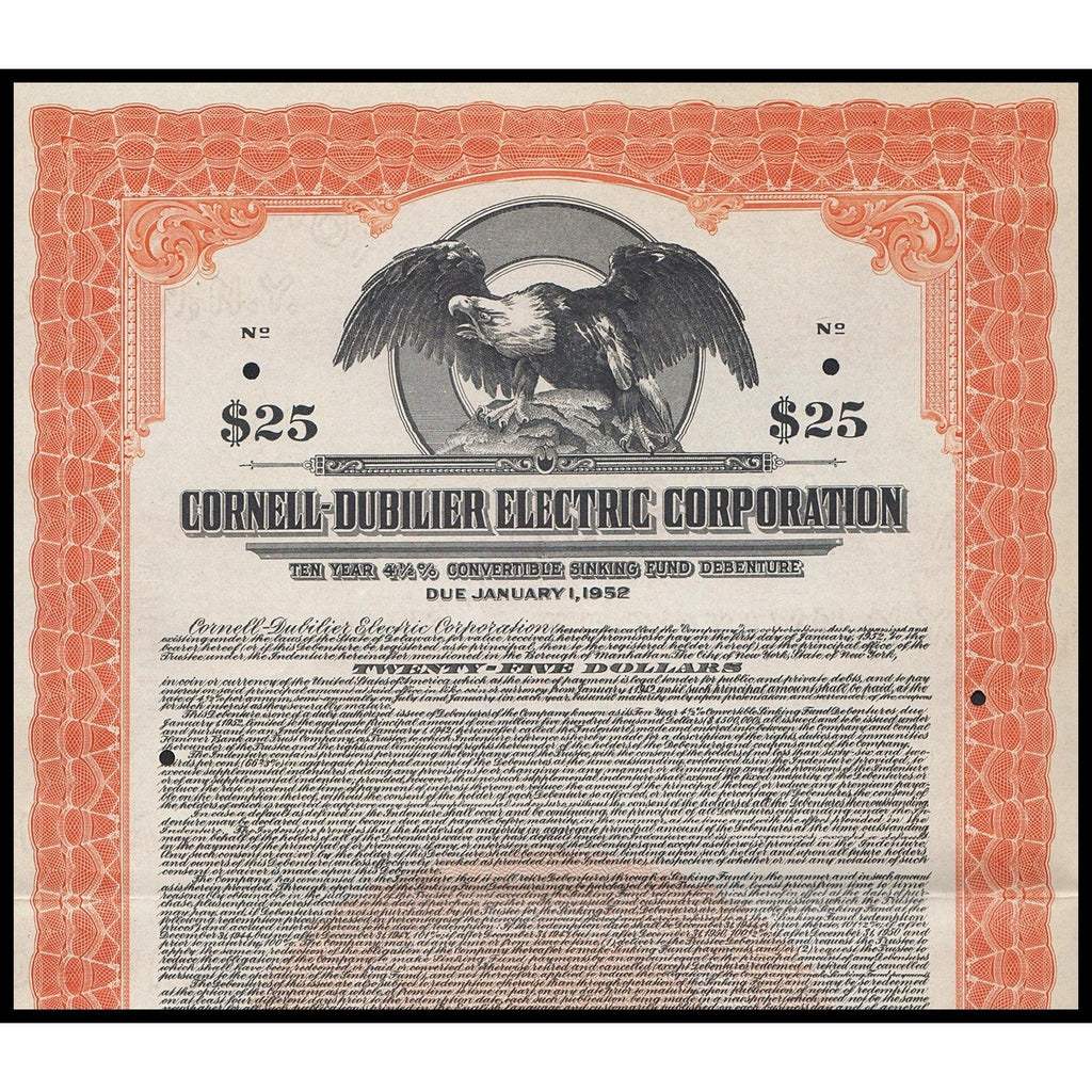 Cornell-Dubilier Electric Corporation (Specimen) 1942 Bond Certificate