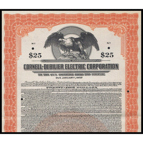 Cornell-Dubilier Electric Corporation (Specimen) 1942 Bond Certificate