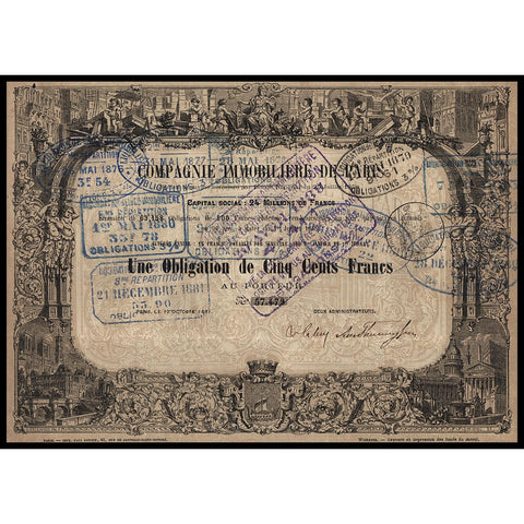 Compagnie Immobiliere de Paris 1862 Stock Certificate