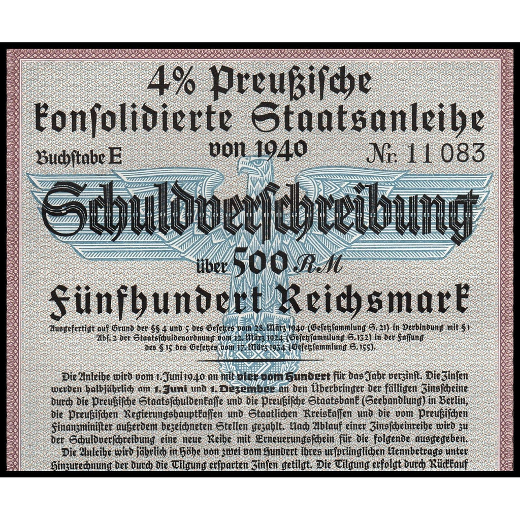 Prussia 1940 Nazi State Bond