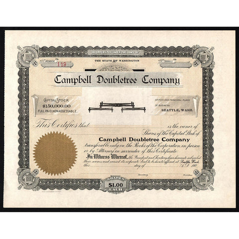 Campbell Doubletree Company (Horse Tree Harness Vignette) Stock Certificate