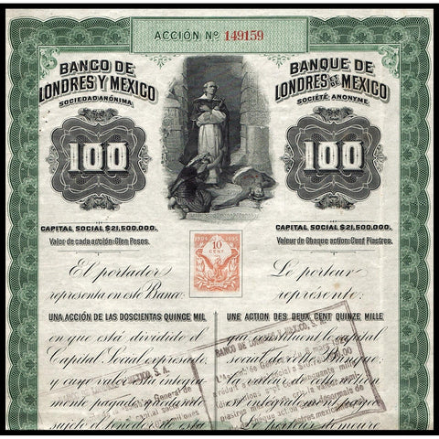 Banco de Londres y Mexico S. A. 1905 Bond Stock Certificate