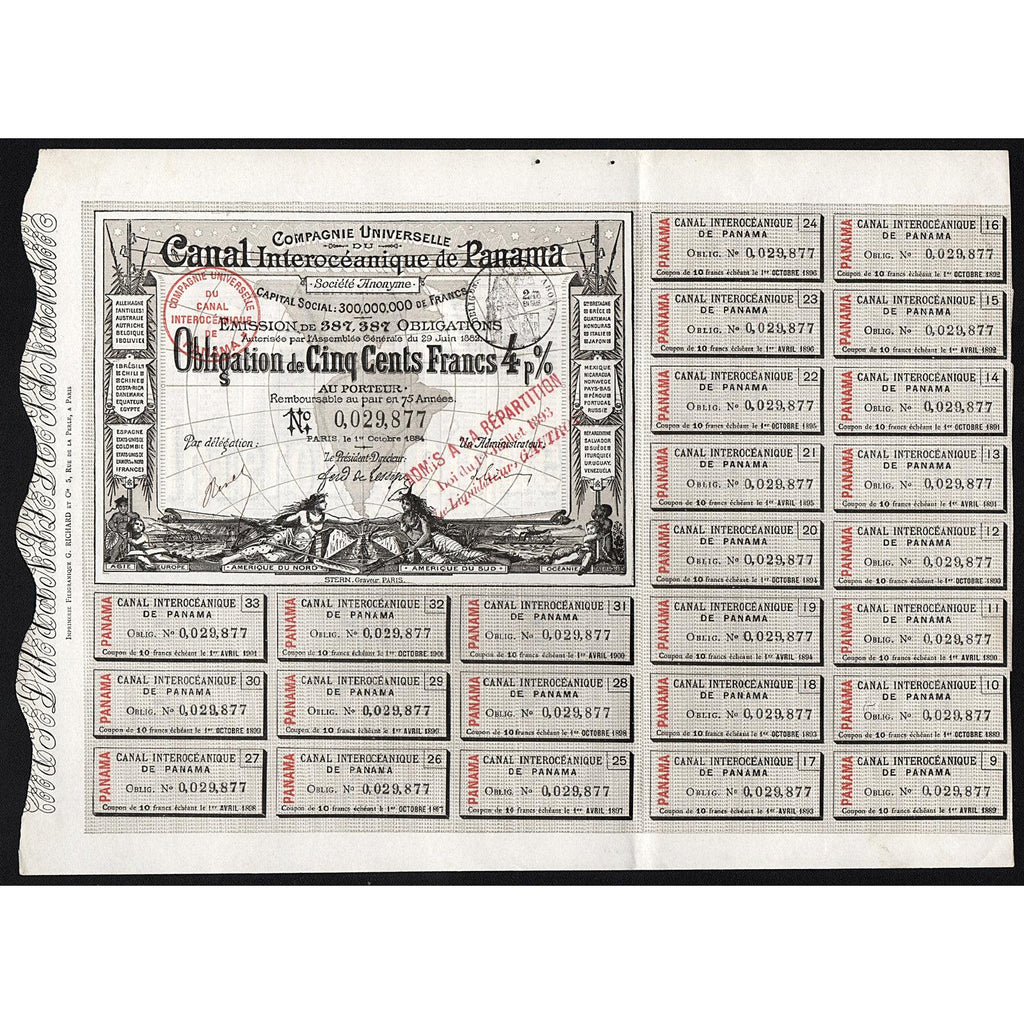 Canal Interoceanique de Panama 1884 Stock Bond Certificate