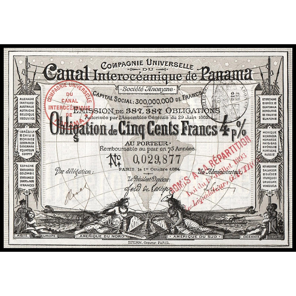 Compagnie Universelle du Canal Interoceanique de Panama 1884 Stock Bond Certificate