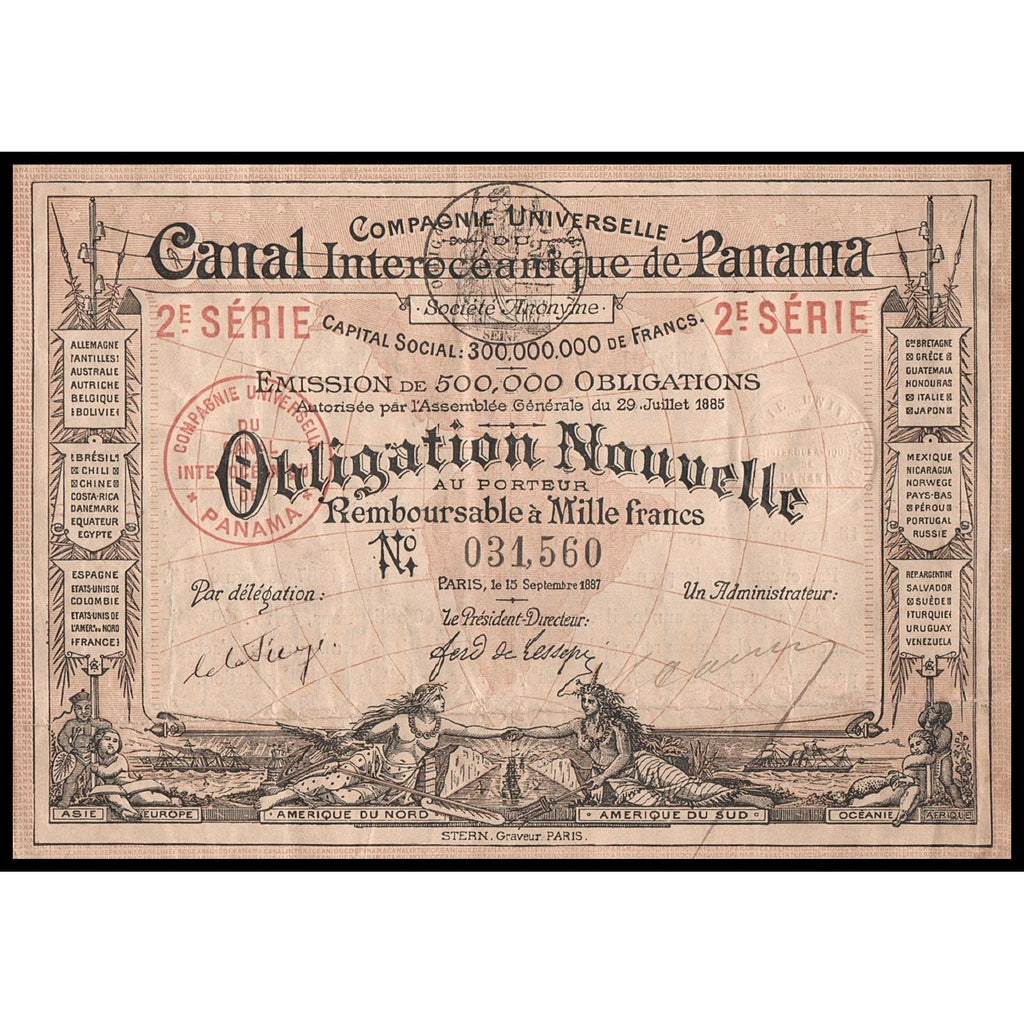 Canal Interoceanique de Panama, 2e. Serie 1887 Stock Bond Certificate