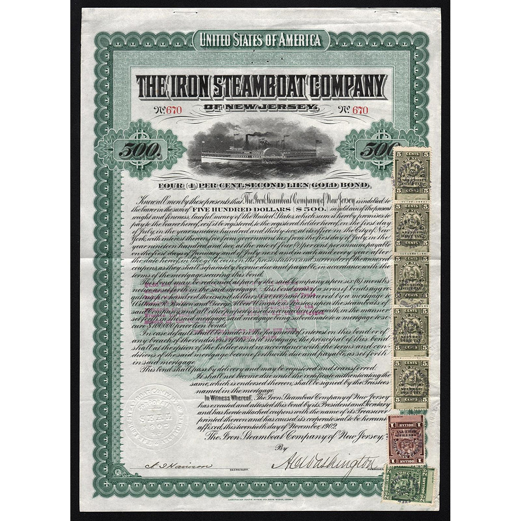 The Iron Steamboat Company of New Jersey Gold Bond Certificate