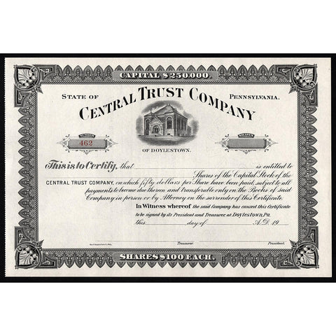 Central Trust Company of Doylestown Stock Certificate