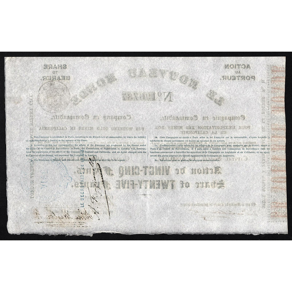 Le Nouveau Monde: Compagnie en Commandite, Pour l'Exploitation de Mines d'Or