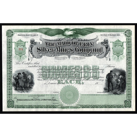 The Maid of Erin Silver Mines Company Stock Certificate