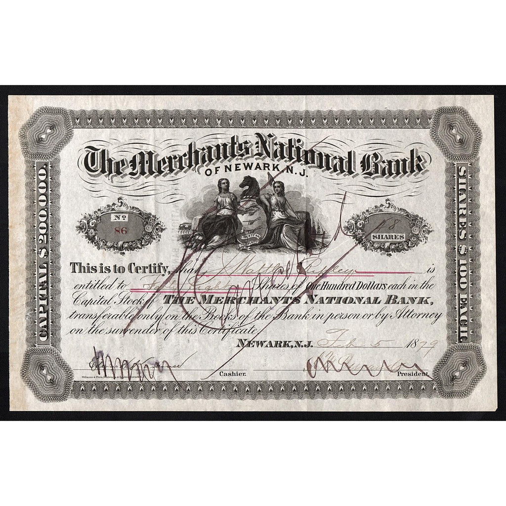 The Merchants National Bank of Newark, N.J. Stock Certificate