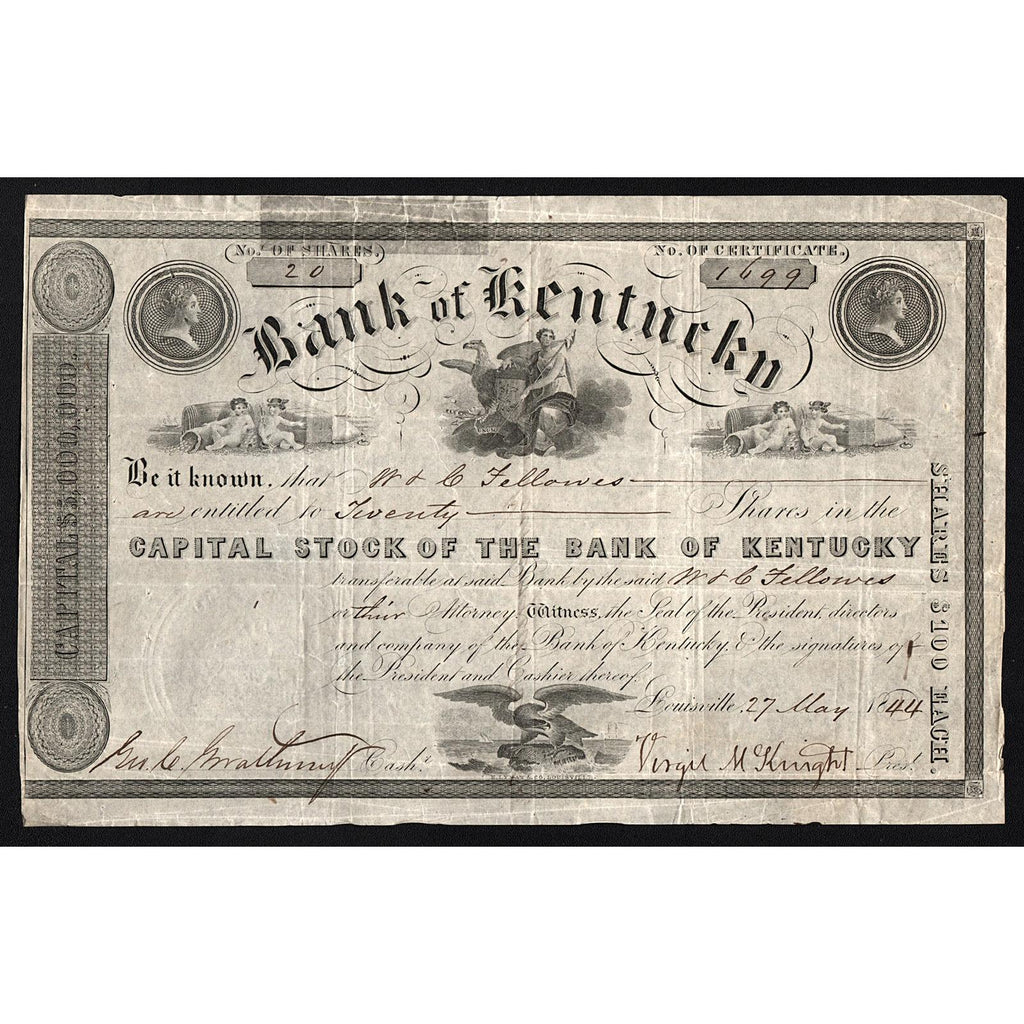 Bank of Kentucky 1844 Stock Certificate