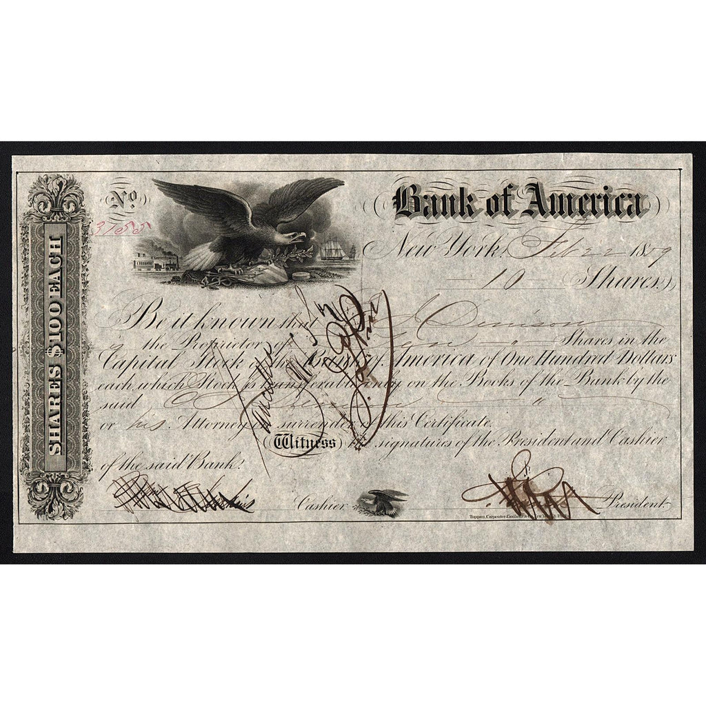 Bank of America 1859 New York Stock Certificate