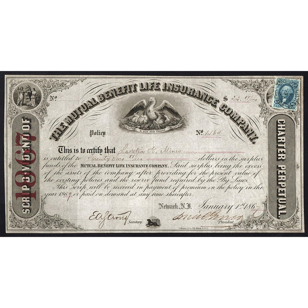 The Mutual Benefit Life Insurance Company 1867 Newark New Jersey