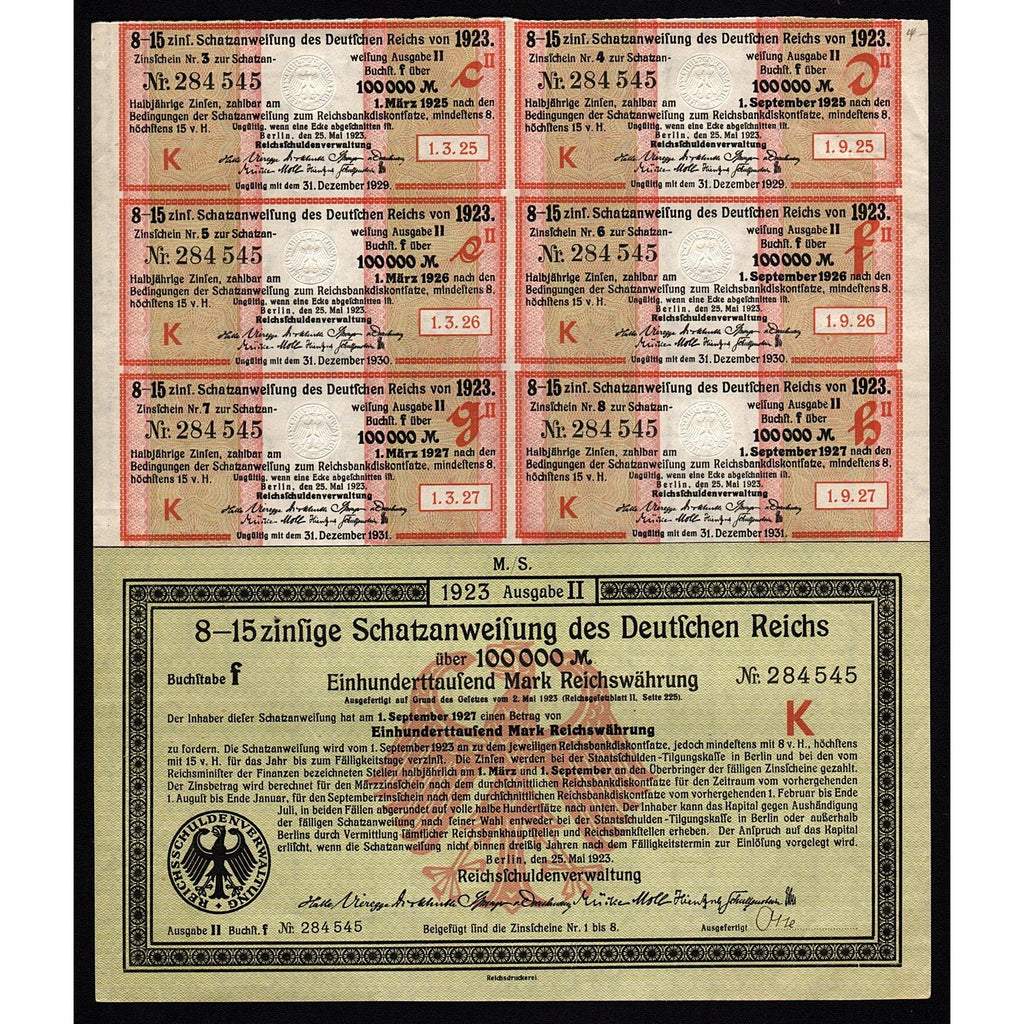 Schatzanweisung des Deutschen Reichs - 100,000 Mark Treasury Bond