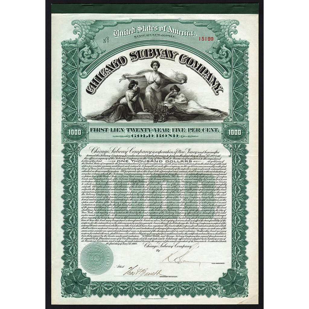 Chicago Subway Company 1908 New Jersey Gold Bond
