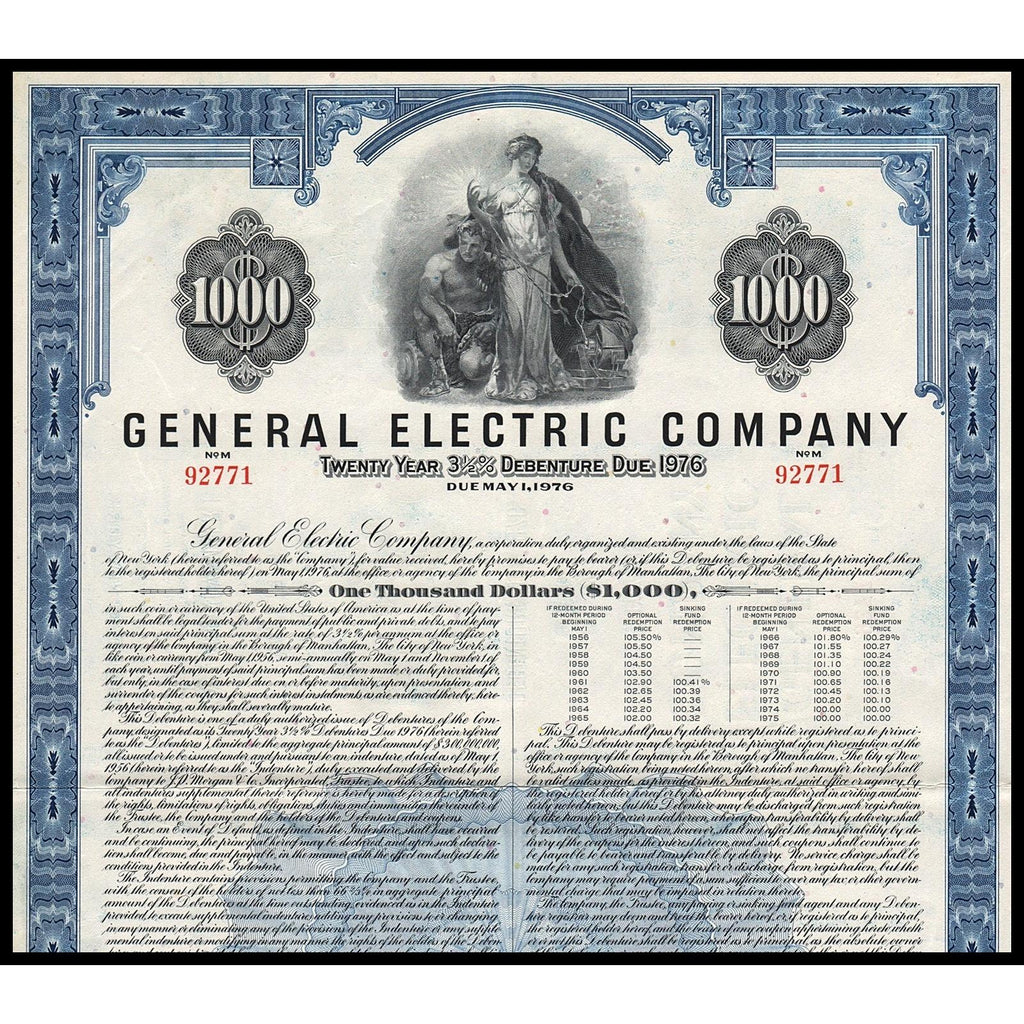 General Electric Company New York $1000 Debenture