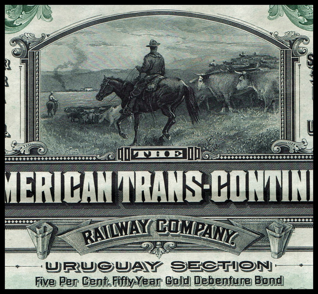 The Pan American Trans-Continental Railway Company 1910 Uruguay Gold Bond