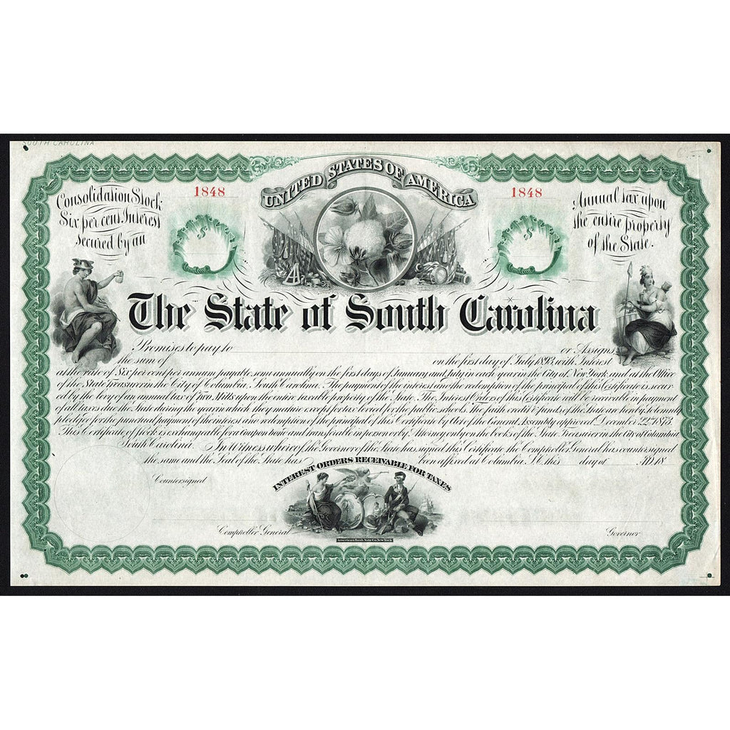 State of South Carolina 18__ Bond Certificate
