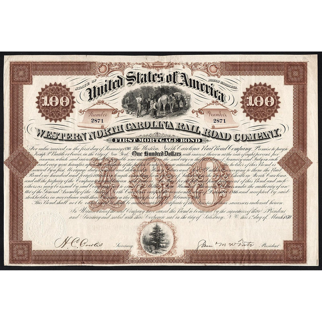 Western North Carolina Rail Road Company 1870 Bond