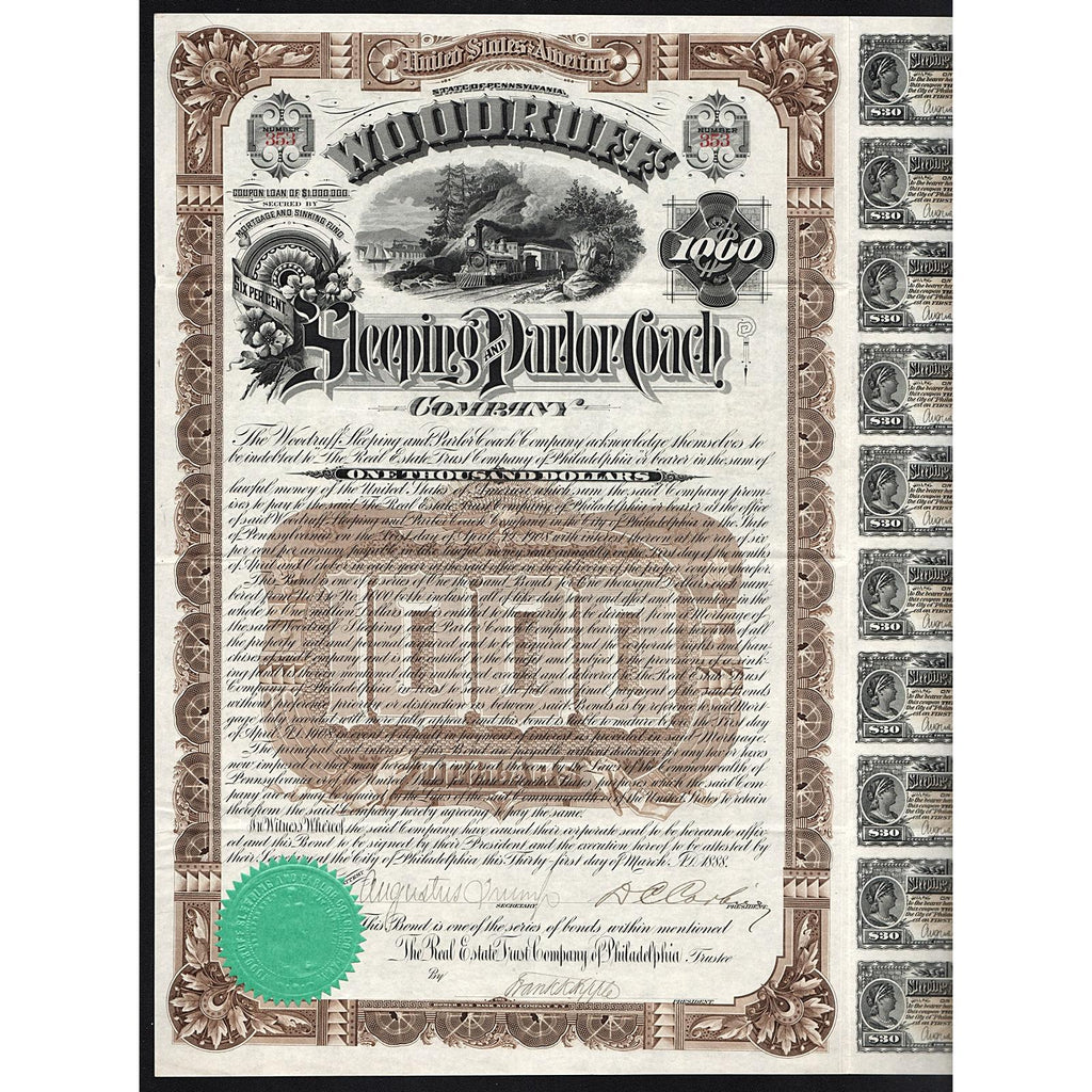 Woodruff Sleeping and Parlor Coach Company 1888 Bond
