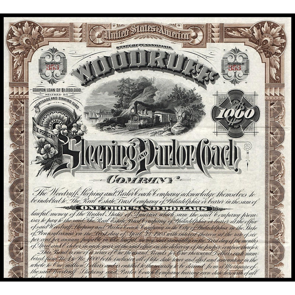 Woodruff Sleeping and Parlor Coach Company 1888 Bond Certificate
