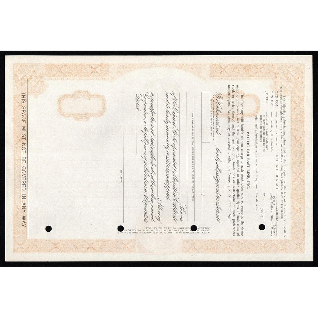 Pacific Far East Line, Inc. - Specimen