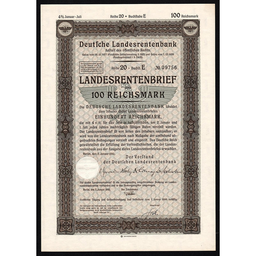 Deutsche Landesrentenbank, Landesrentenbrief über 100 Reichsmark
