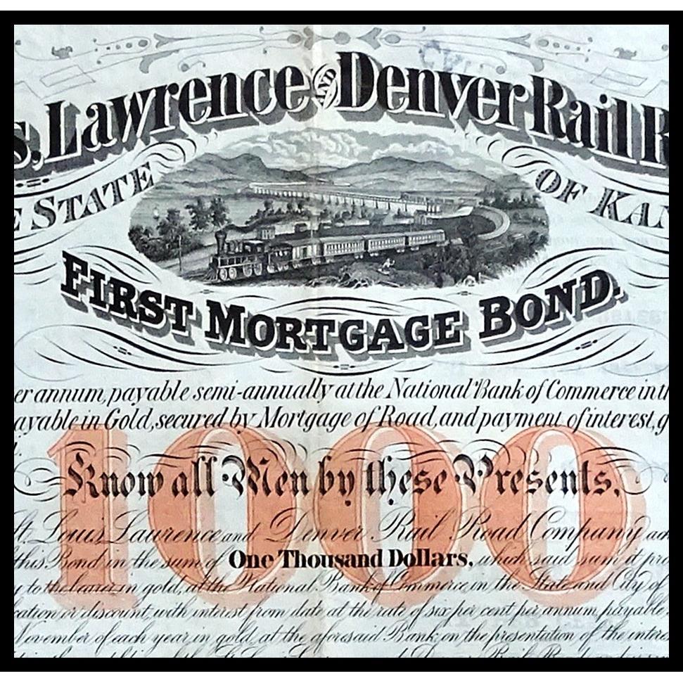 St. Louis, Lawrence and Denver Rail Road Co.1871 Kansas Bond