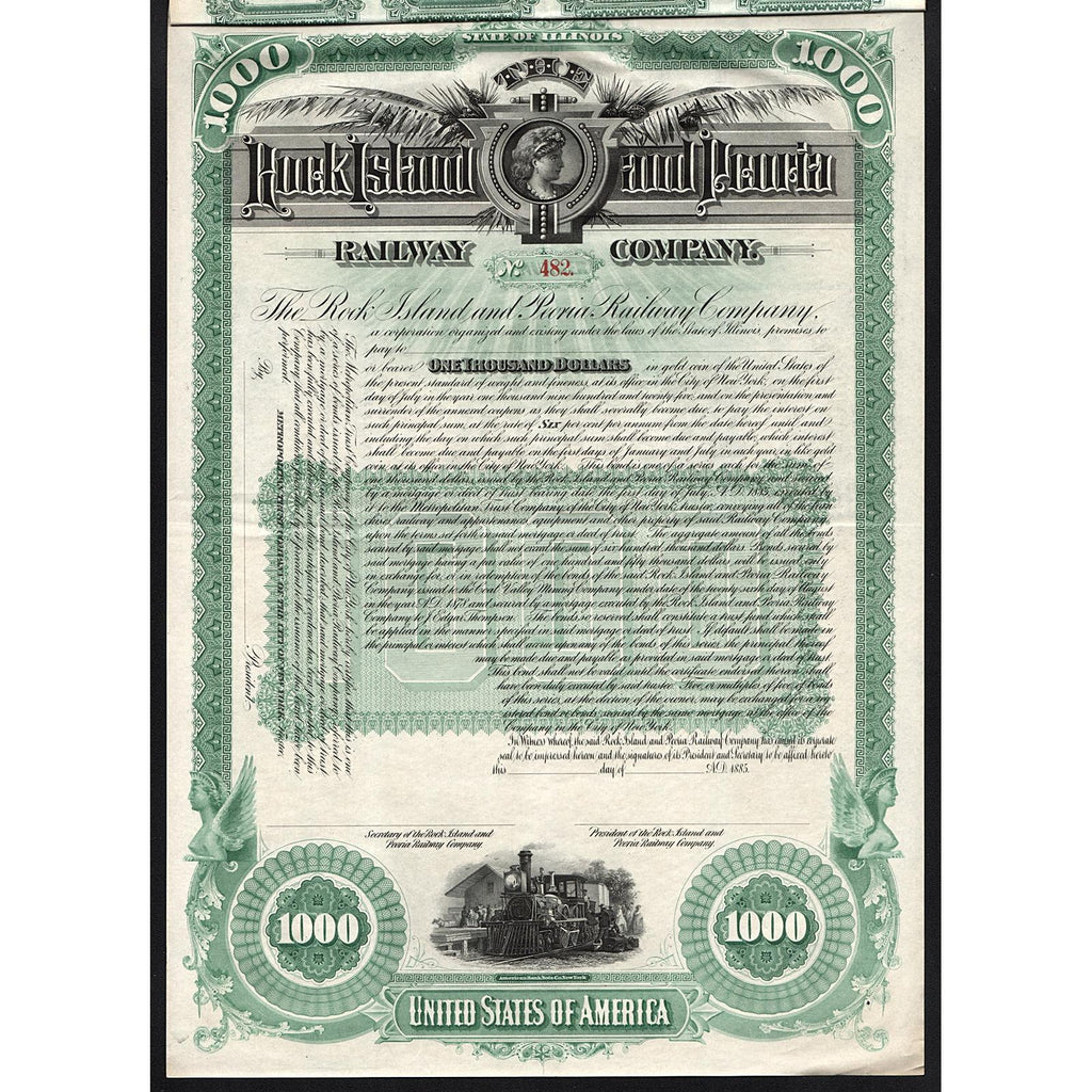 The Rock Island and Peoria Railway Company 1885 Gold Bond