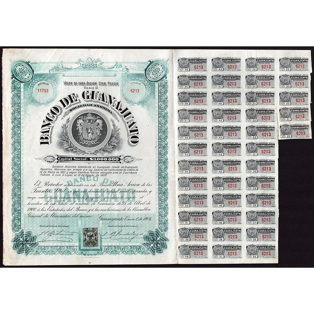 Banco de Guanajuato 1906 Mexico Stock Certificate