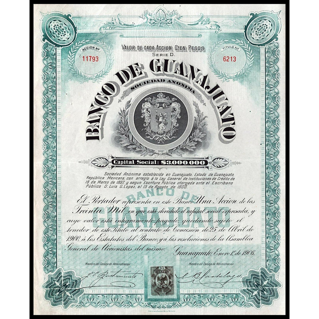 Banco de Guanajuato Sociedad Anonima 1906 Mexico