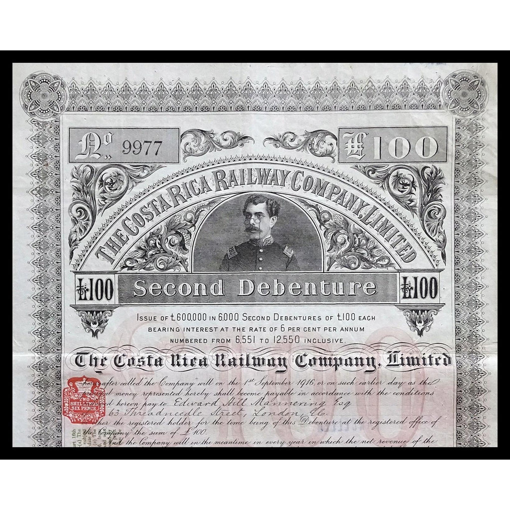 The Costa Rica Railway Company 1889 Second Debenture