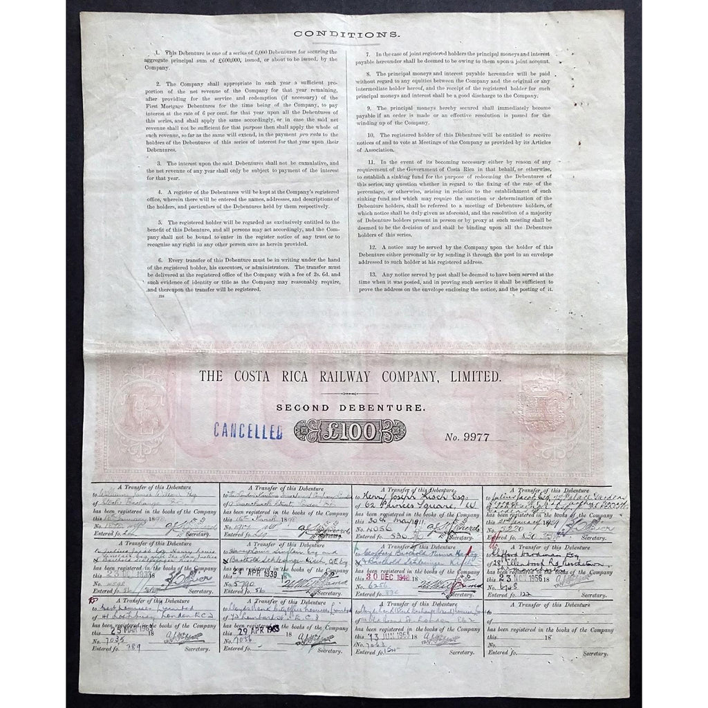 The Costa Rica Railway Company, Limited - Second Debenture