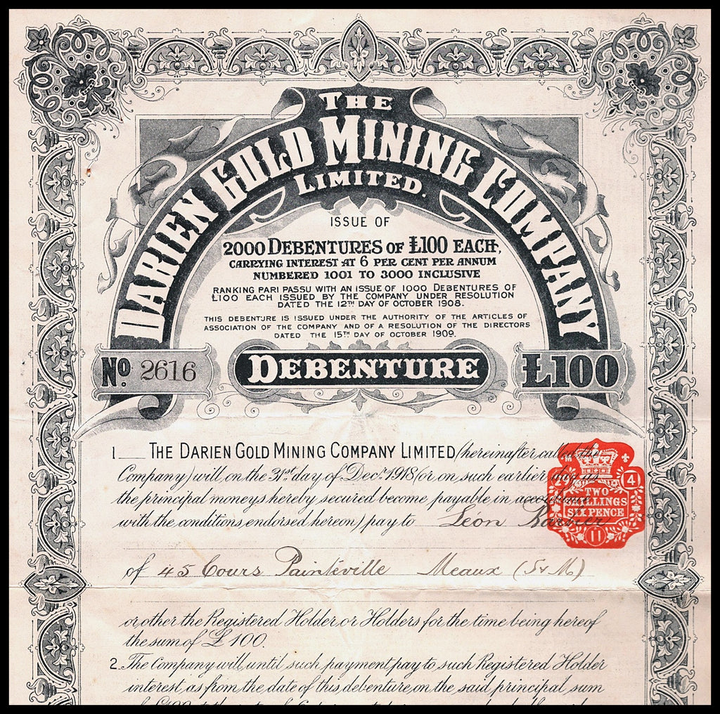 The Darien Gold Mining Company Limited 1911 Bond Certificate