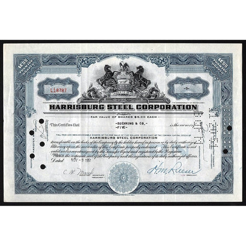 Harrisburg Steel Corporation Pennsylvania Stock Certificate