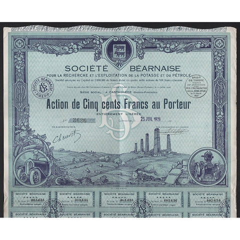 Societe Bearnaise pour la Recherche et l'Exploitation de la Potasse et du Petrole Stock Certificate