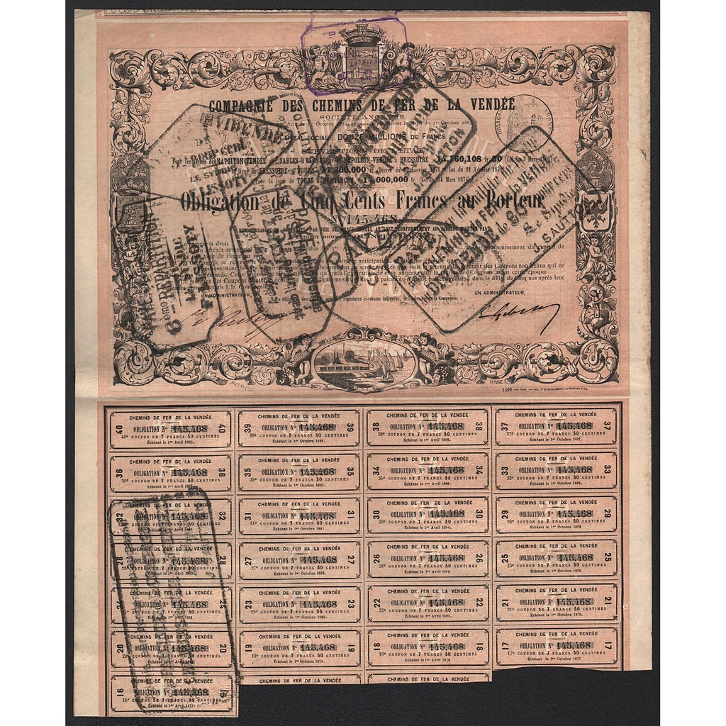Compagnie des Chemins de Fer de la Vendee Stock Certificate