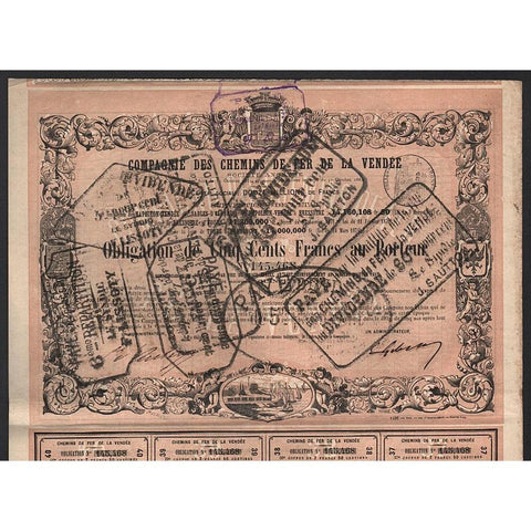 Compagnie des Chemins de Fer de la Vendee Stock Certificate