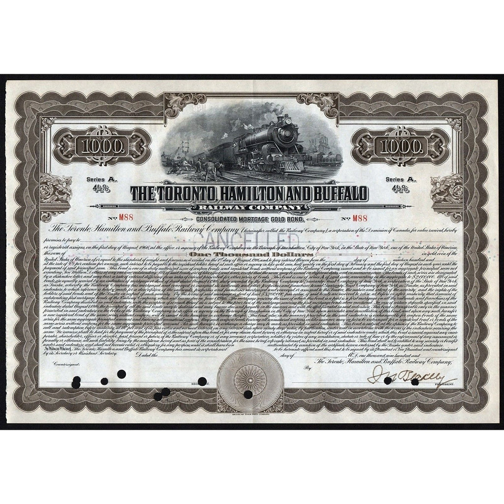 The Toronto, Hamilton & Buffalo Railway Company 1916 Canada Gold Bond Stock Certificate