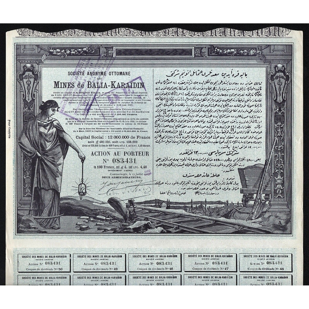 Societe Anonyme Ottomane des Mines de Balia-Karaidin Stock Certificate