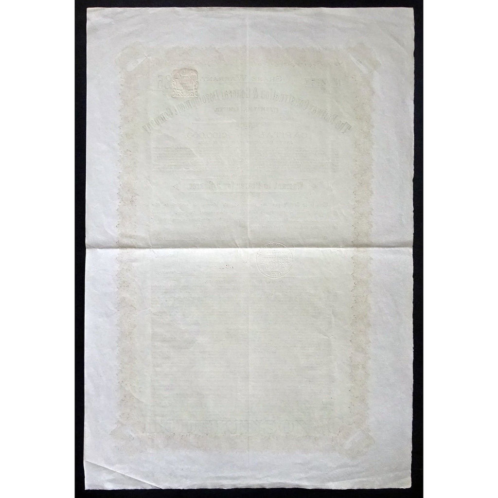 The Railway Construction & General Development Company (Tasmania), Limited Stock Certificate