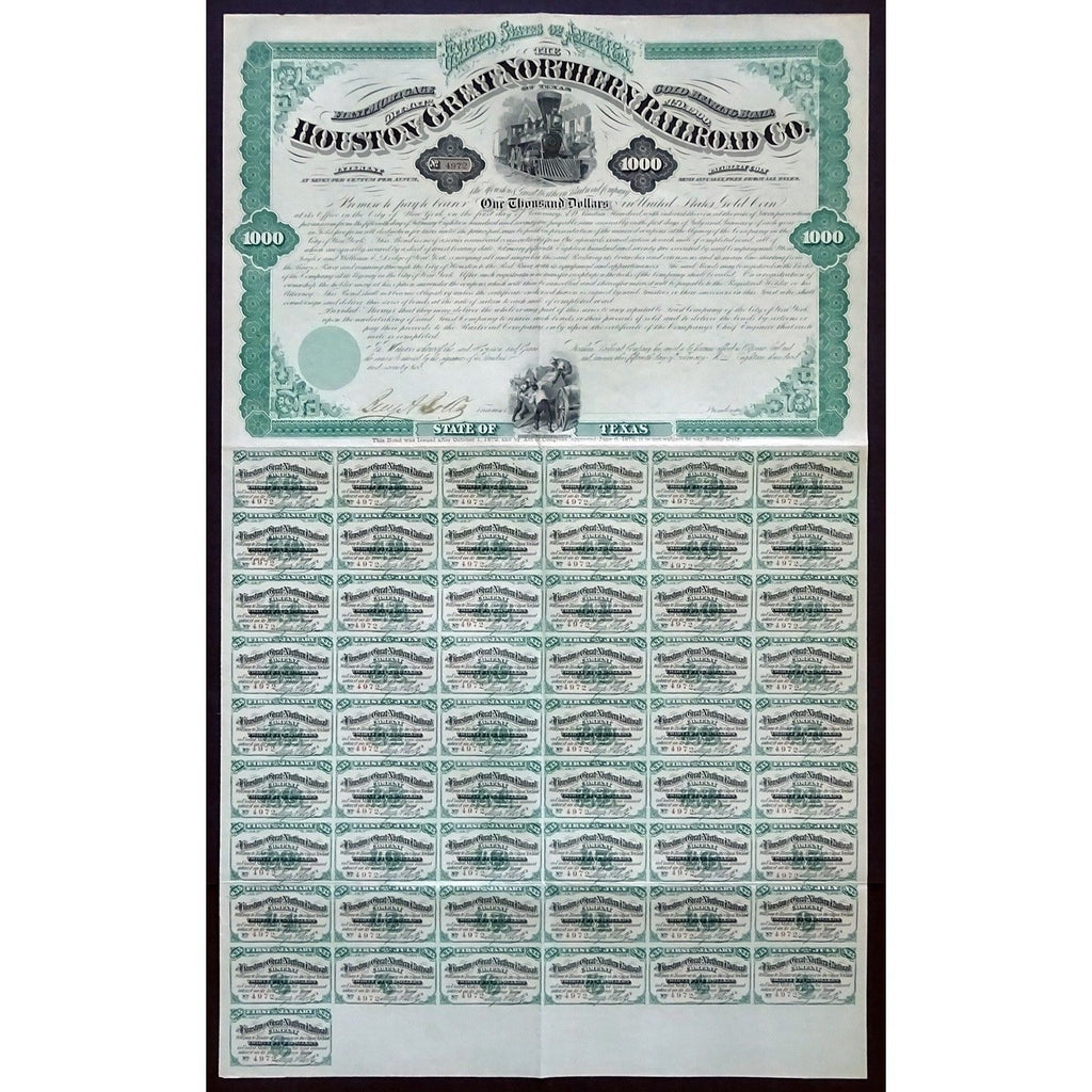 The Houston and Great Northern Railroad Co. of Texas Bond Certificate