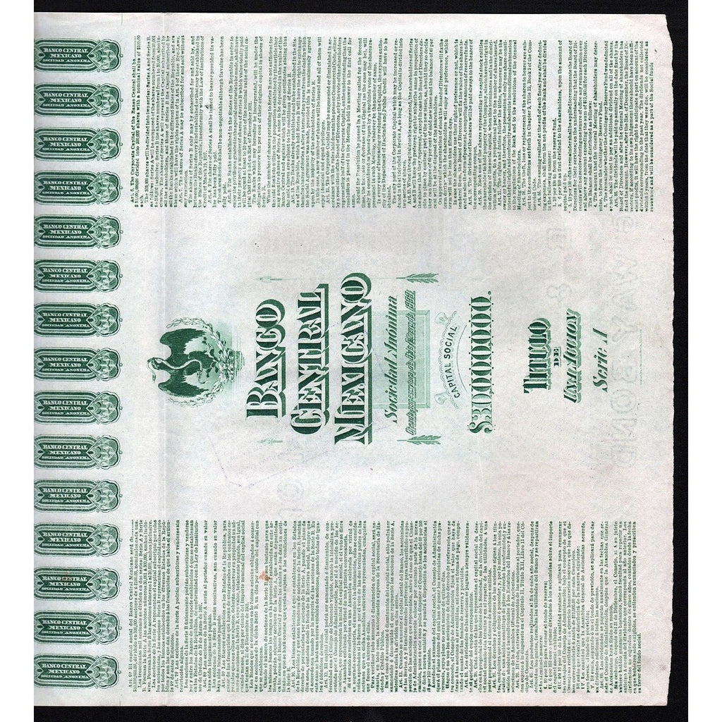 Banco Central Mexicano Sociedad Anonima ("Blueberry") Stock Certificate