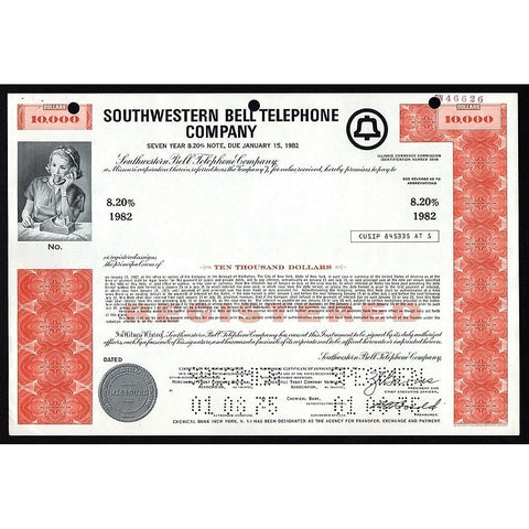 Southwestern Bell Telephone Company, $10,000 Bond (Specimen) Stock Certificate