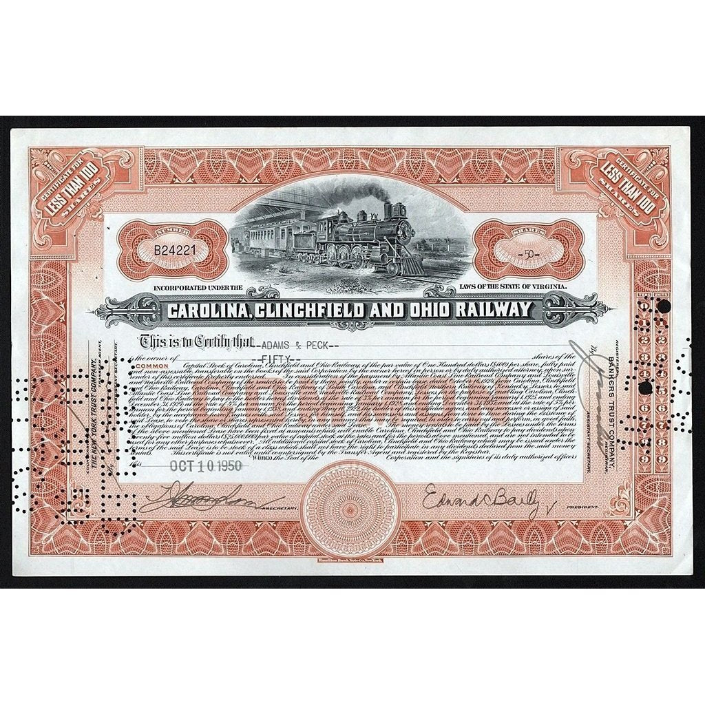 Carolina, Clinchfield and Ohio Railway Stock Certificate