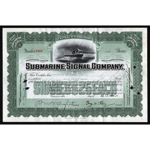 Submarine Signal Company Stock Certificate