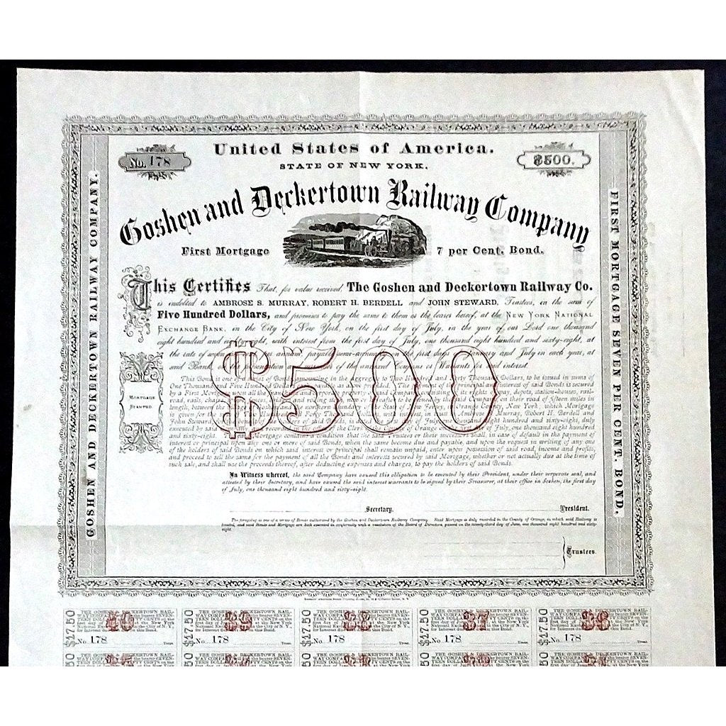 Goshen and Deckertown Railway Company Stock Certificate