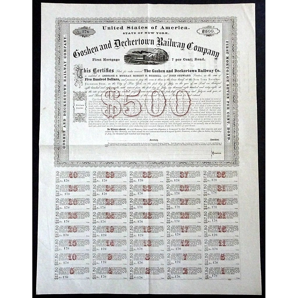 Goshen and Deckertown Railway Company Stock Certificate